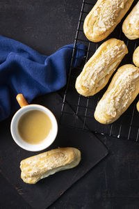 High angle view of breakfast on table