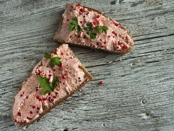 Close-up of sandwiches on wooden table