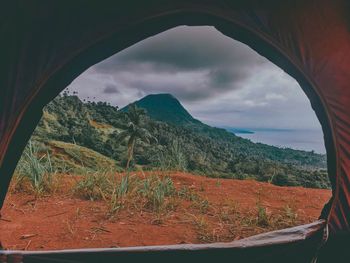 Picturesque scenery from mountain camping tent