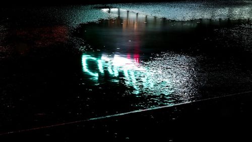 Close-up of illuminated reflection in water