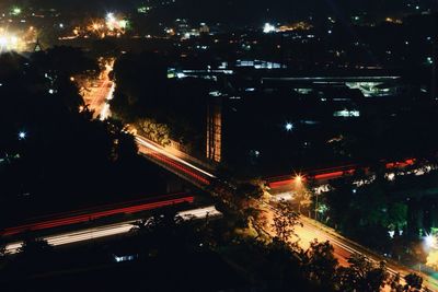 Light trails on road at night