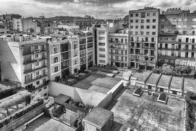 High angle view of buildings in city