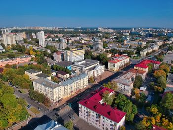 High angle view of townscape against sky