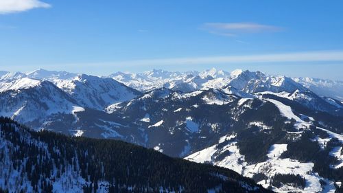 Scenic view of snowcapped mountains against sky