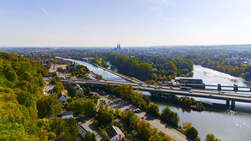 High angle view of buildings in city