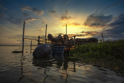 Scenic view of lake against sky during sunset