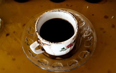 High angle view of coffee on table