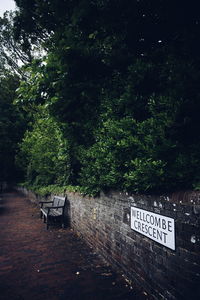 Information sign on tree trunk