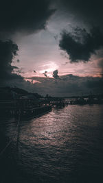 Scenic view of river against sky at sunset