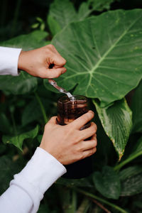 Close-up of man hand holding drink