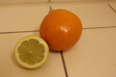 High angle view of orange on table
