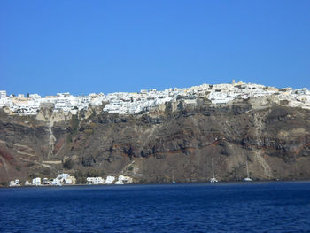 Scenic view of sea against clear blue sky