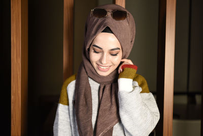 Close-up of young woman wearing hijab