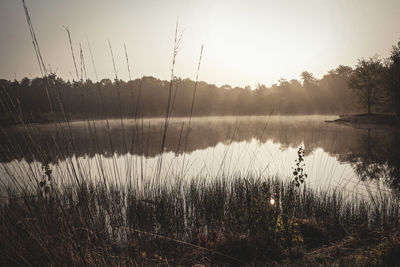 Scenic view of lake against sky during sunset