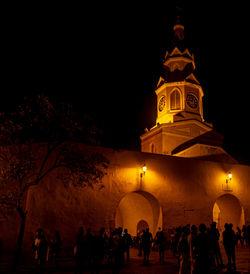 Illuminated church at night