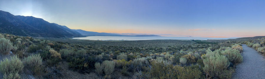 Panoramic view of landscape against sky during sunset