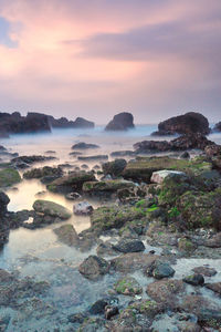 Scenic view of sea against sky during sunset