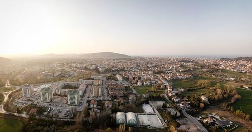 High angle view of townscape against sky