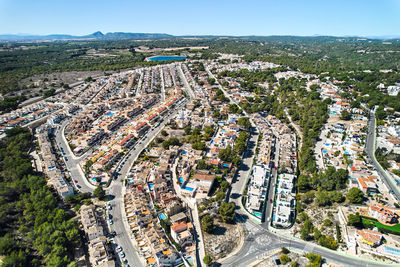 High angle view of cityscape against sky