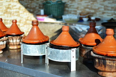 Close-up of containers on table