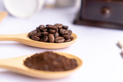 Close-up of coffee beans on table