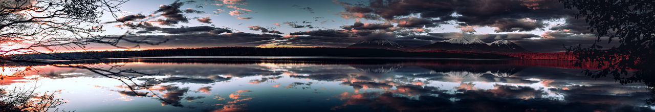 Panoramic view of lake against sky during sunset