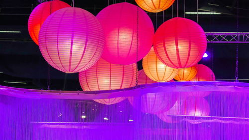 Illuminated lanterns hanging on ceiling