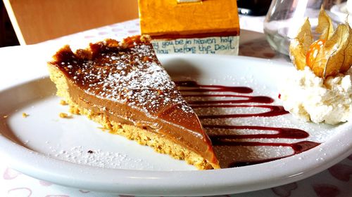 Close-up of cake in plate on table