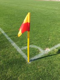 Close-up of flag on golf course