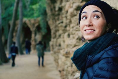 Portrait of smiling woman in winter