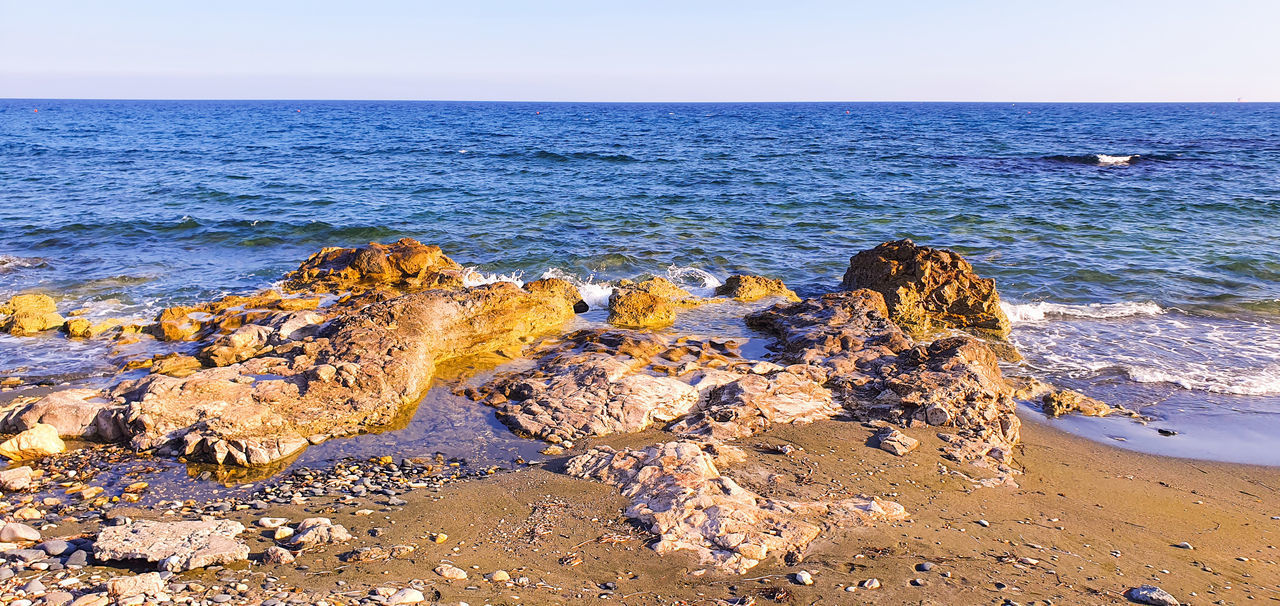 ROCKS ON BEACH AGAINST SKY