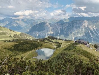 Panoramic view of landscape and mountains against sky