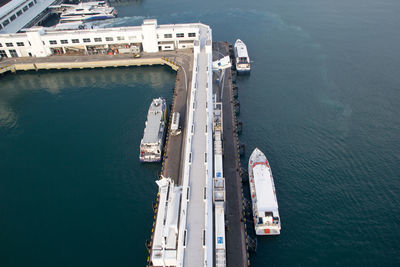 High angle view of ship in sea