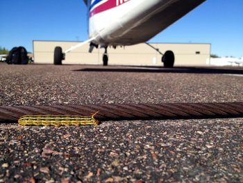 Surface level of road against sky