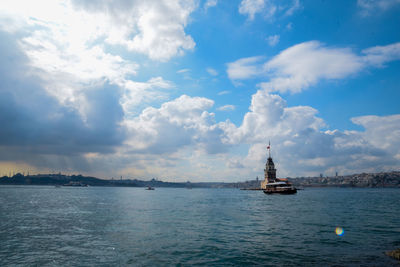 Scenic view of sea against cloudy sky