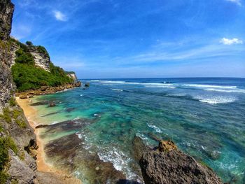 Scenic view of sea against cloudy sky