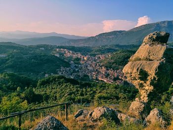 Aerial view of landscape and mountains against sky