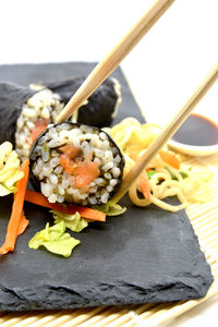 Close-up of sushi in plate