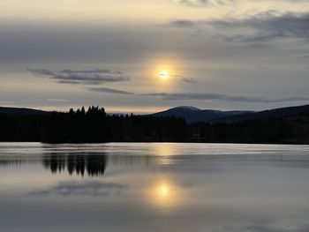 Scenic view of lake against sky during sunset