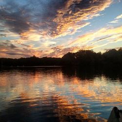 Scenic view of lake against sky during sunset