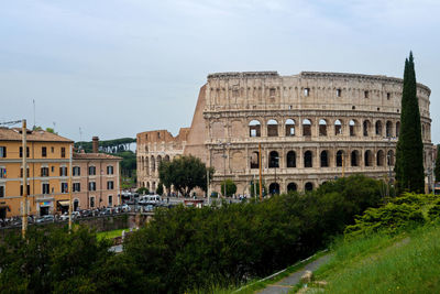 View of historical building against sky. view to the colosseum from the street