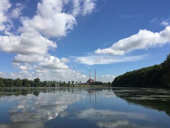 Reflection of clouds in calm lake