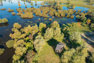 Aerial footage of flooded floodplain in lonjsko polje, croatia