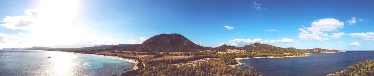 Panoramic view of lake and mountains against sky