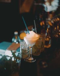 Close-up of wine glass on table