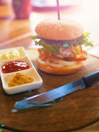 Close-up of dessert served on table