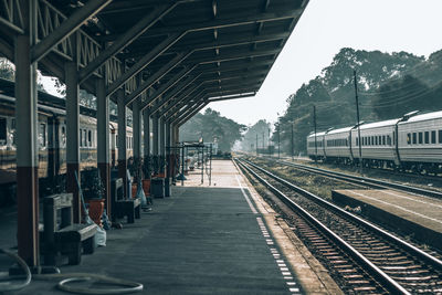 Railroad station platform against sky