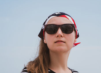 Confident girl american flag bandana. usa independence day patriotism, memorial day national pride