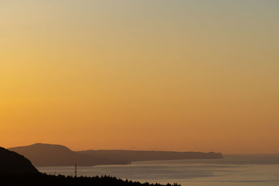 Scenic view of sea against orange sky