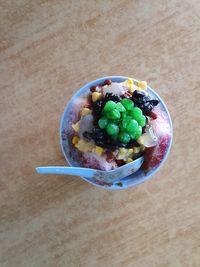 High angle view of food in bowl on table